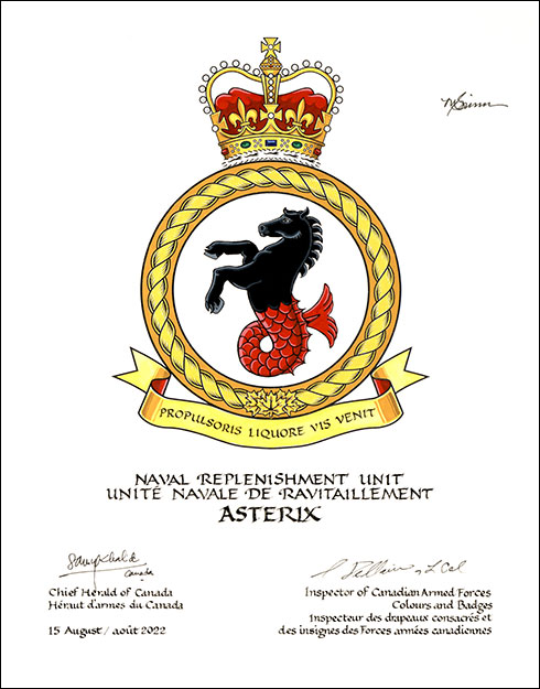 Lettres patentes approuvant l’insigne de l'Unité navale de ravitaillement Asterix