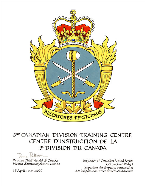 Letters patent approving the heraldic emblems of the 3rd Canadian Division Training Centre
