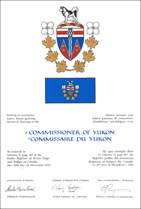Lettres patentes concédant des emblèmes héraldique au Commissaire du Yukon