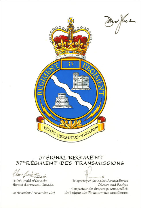 Lettres patentes approuvant l’insigne du 37e Régiment des transmissions