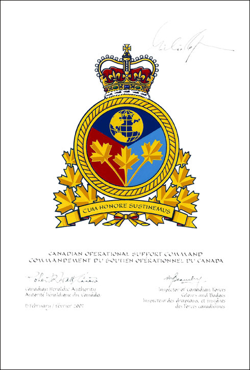Lettres patentes approuvant un insigne pour le Commandement du soutien opérationnel canadien