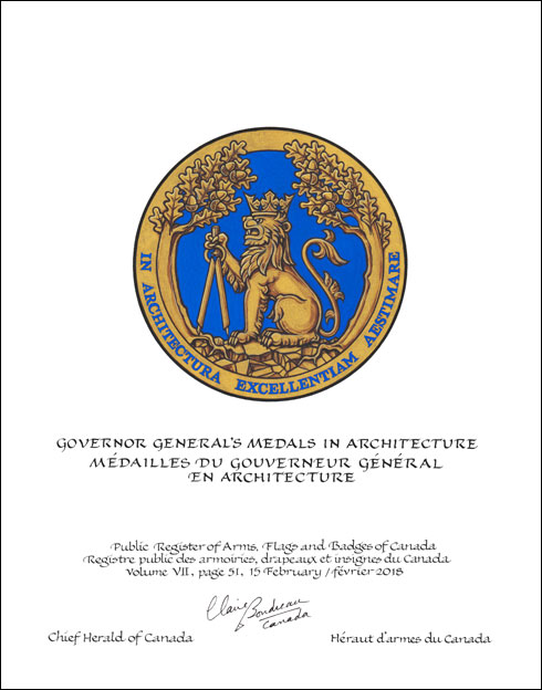 Lettres patentes concédant des emblèmes héraldiques à l’Institut royal d’architecture du Canada
