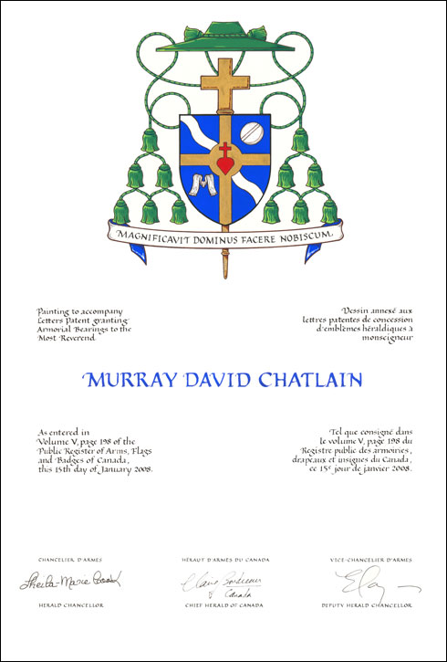 Letters patent granting heraldic emblems to Murray David Chatlain