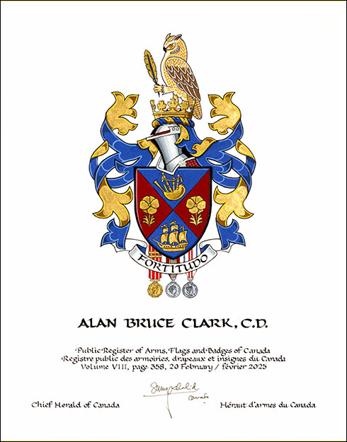 Lettres patentes concédant des emblèmes héraldiques à Alan Bruce Clark