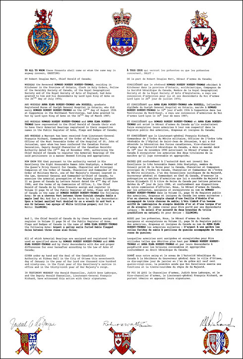 Lettres patentes enregistrant les emblèmes héraldiques d'Howard Rokeby Rokeby-Thomas