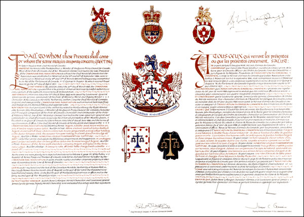Letters patent granting heraldic emblems to The Canadian Bar Association