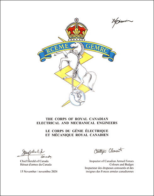 Lettres patentes approuvant l’insigne du Corps du génie électrique et mécanique royal canadien