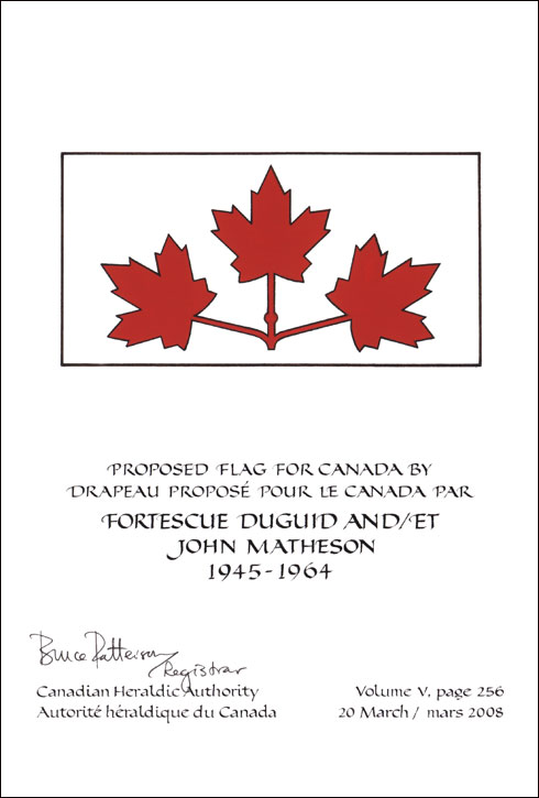 Letters patent confirming the blazon of the proposed flag: Fortescue Duguid and John Matheson, 1945-1964