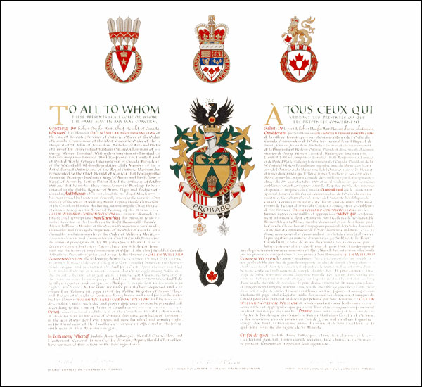 Letters patent granting heraldic emblems to Galen Willard Gordon Weston