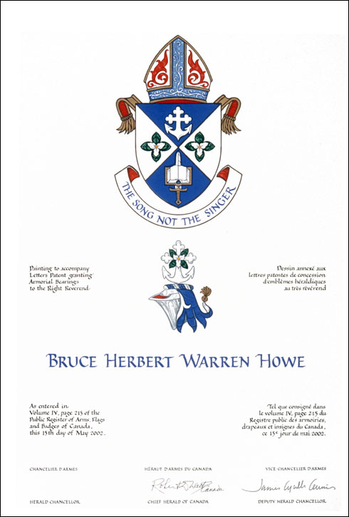 Letters patent granting heraldic emblems to Bruce Herbert Warren Howe