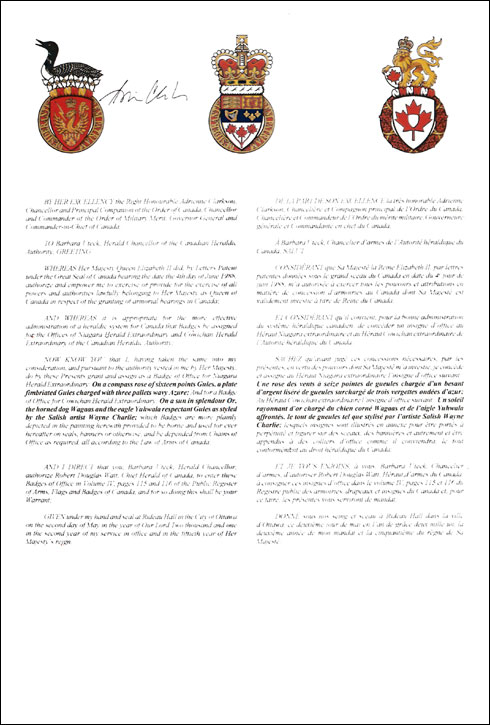 Vice Regal Warrant granting a Badge of Office to Niagara Herald Extraordinary