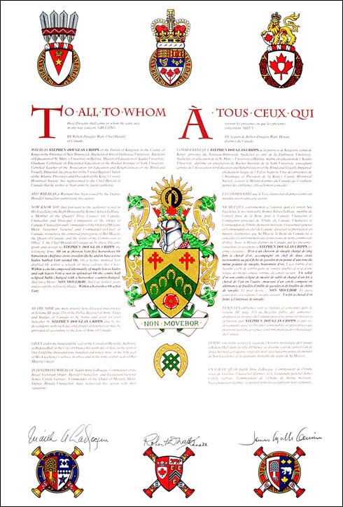 Letters patent granting heraldic emblems to Stephen Douglas Cripps