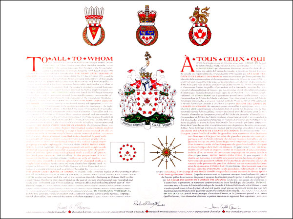 Lettres patentes concédant des emblèmes héraldiques à La ligue des cadets de l'armée du Canada
