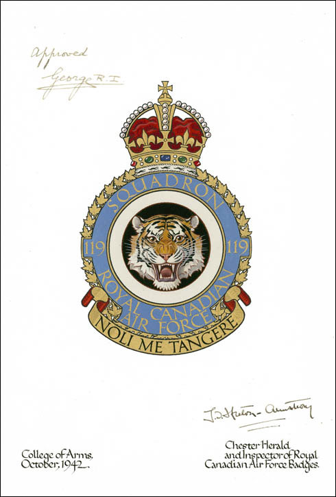 Lettres patentes confirmant le blasonnement de l'insigne du No. 119 (Bomber Reconnaissance)