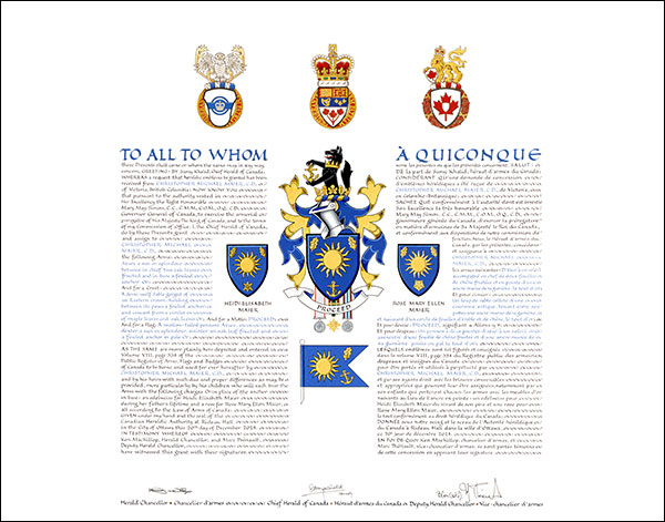 Letters patent granting heraldic emblems to Christopher Michael Maier