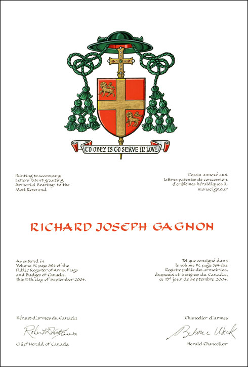 Letters patent granting heraldic emblems to Richard Joseph Gagnon