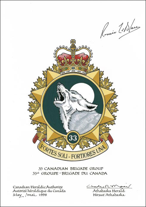 Lettres patentes approuvant l’insigne du 33e Groupe-Brigade du Canada