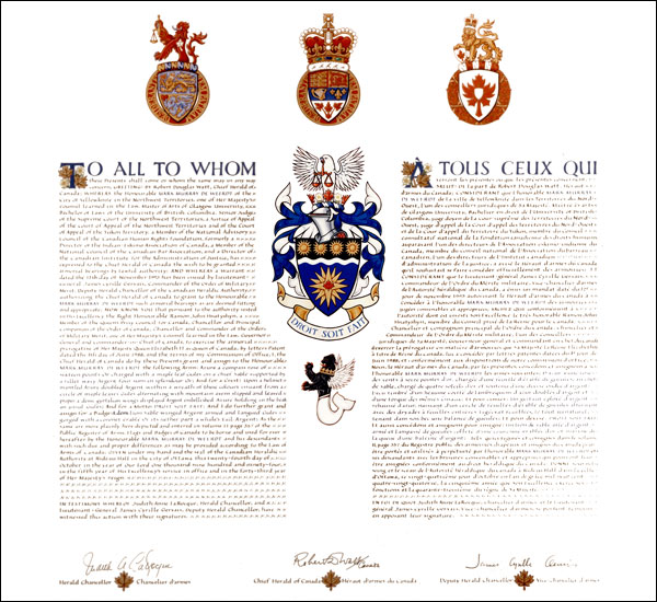 Letters patent granting heraldic emblems to Mark Murray de Weerdt