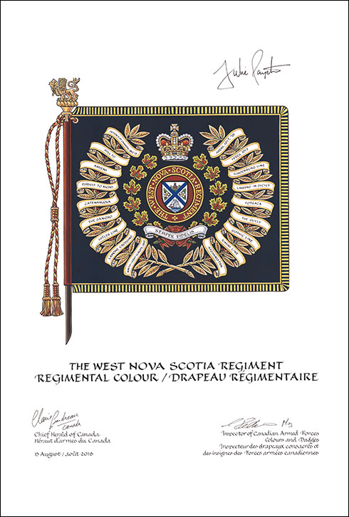 Letters patent approving the heraldic emblems of The West Nova Scotia Regiment