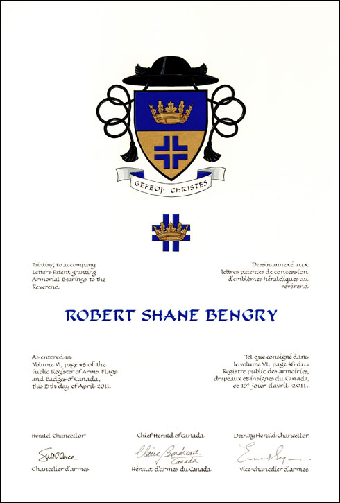 Lettres patentes concédant des emblèmes héraldiques à Robert Shane Bengry