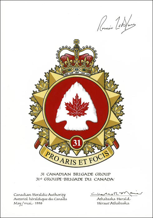Lettres patentes approuvant l’insigne du 31e Groupe-Brigade du Canada