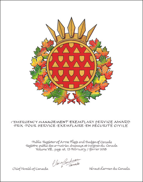 Letters patent granting heraldic emblems to the Department of Public Safety and Emergency Preparedness