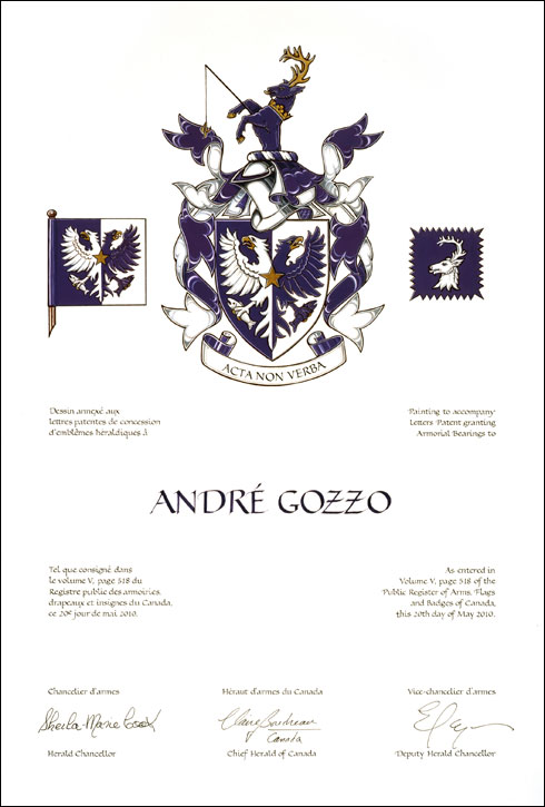 Letters patent granting heraldic emblems to André Gozzo