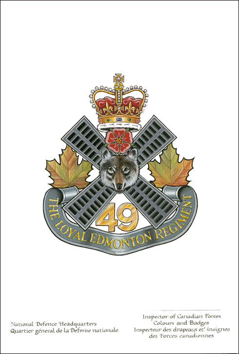 Lettres patentes confirmant le blasonnement de l'insigne de The Loyal Edmonton Regiment (4th Battalion, Princess Patricia’s Canadian Light Infantry)