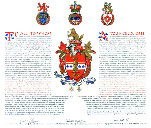 Lettres patentes concédant des emblèmes héraldiques à Joseph Segal