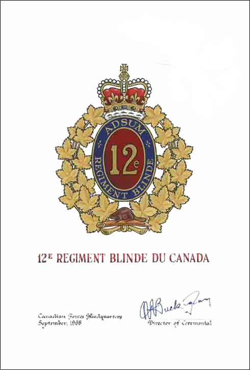 Approbation de l'insigne du 12e Régiment blindé du Canada