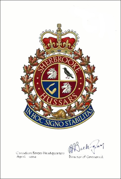 Approval of the Badge of The Sherbrooke Hussars