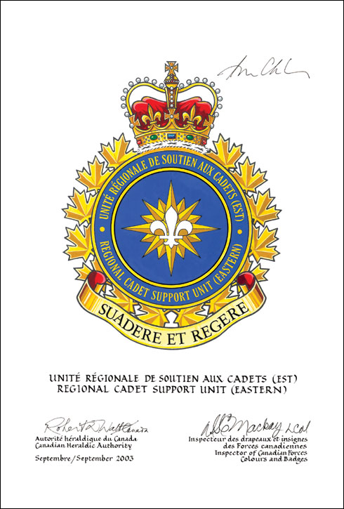 Approval of the Badge of the Regional Cadet Support Unit (Eastern)