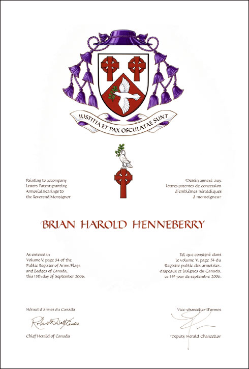 Lettres patentes concédant des emblèmes héraldiques à Brian Harold Henneberry