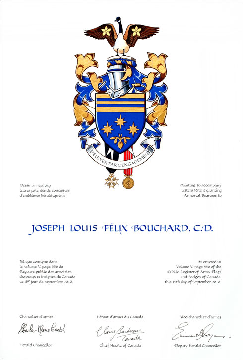 Letters patent granting heraldic emblems to Félix Bouchard
