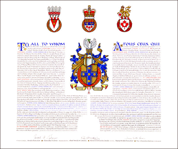 Lettres patentes concédant des emblèmes héraldiques à Joseph John Barnicke