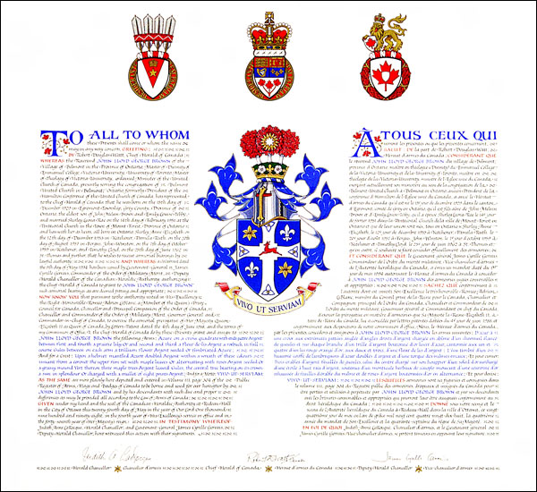 Lettres patentes concédant des emblèmes héraldiques à John Lloyd George Brown