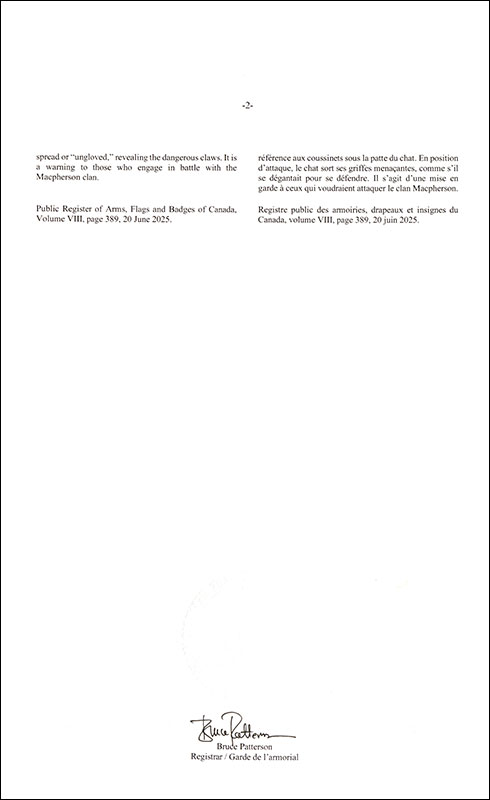 Lettres patentes enregistrant les emblèmes héraldiques d'Ian Douglas Macpherson