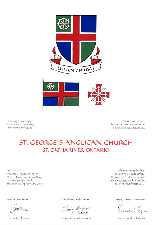 Letters patents granting heraldic emblems to St. George's Anglican Church (St. Catharines)