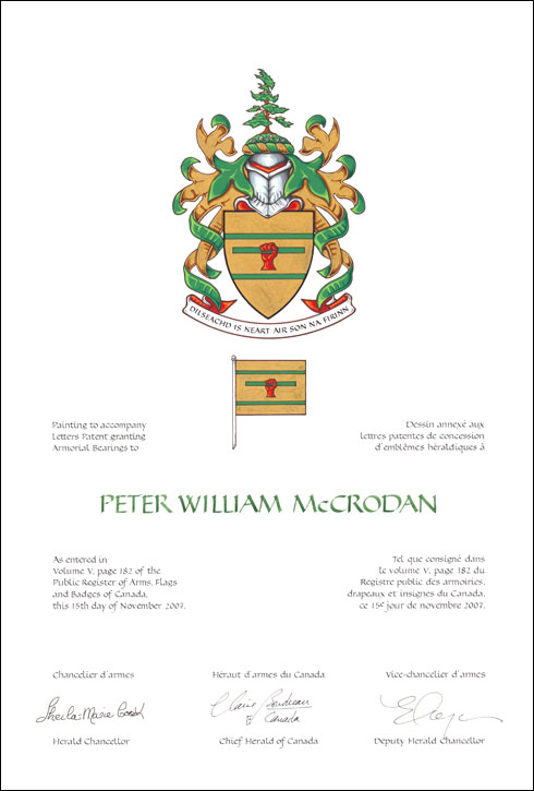 Lettres patentes concédant des emblèmes héraldiques à Peter William McCrodan