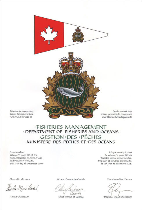 Letters patent granting heraldic emblems to Fisheries Management, Department of Fisheries and Oceans
