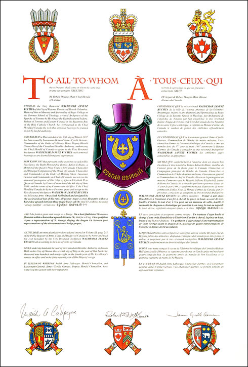Letters patent granting heraldic emblems to Waldemar Janusz Kuchta
