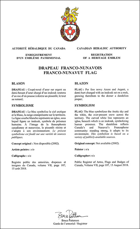 Letters patent registering the Franco-Nunavut Flag