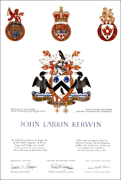 Letters patent granting Supporters to John Larkin Kerwin