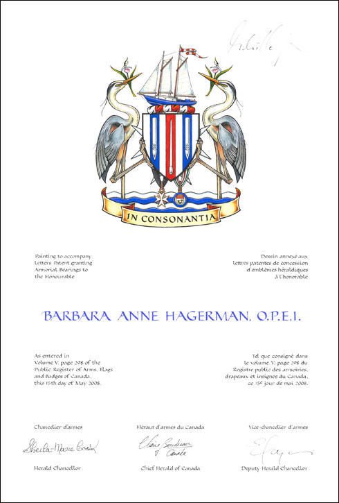 Letters patent granting heraldic emblems to Barbara Anne Hagerman