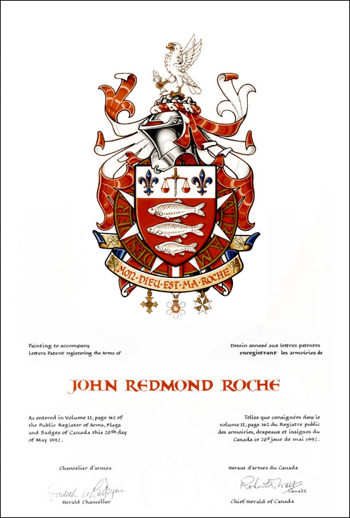 Letters patent registering the heraldic emblems of John Redmond Roche