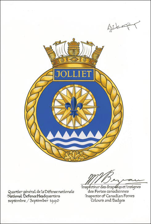Lettres patentes confirmant le blasonnement de l'insigne du NCSM Jolliet