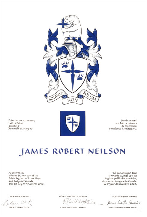 Letters patent granting heraldic emblems to James Robert Neilson