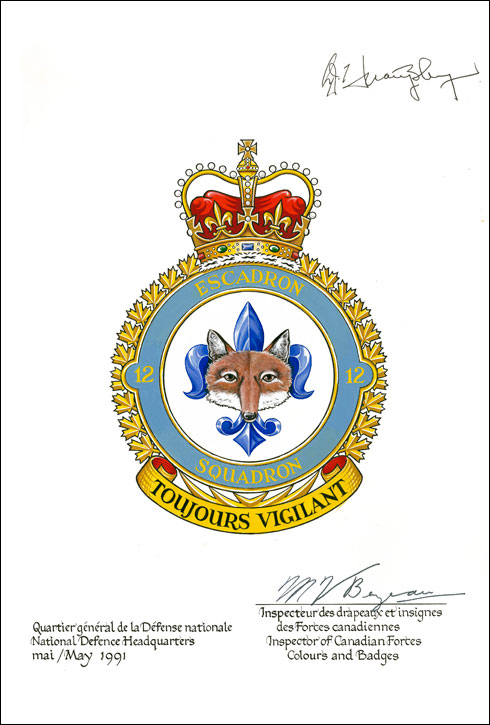 Lettres patentes approuvant l'insigne du 12e Escadron de radar