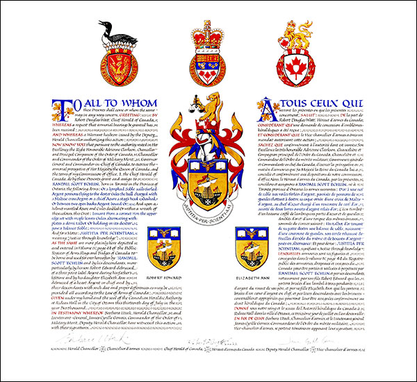 Letters patent granting heraldic emblems to Randall Scott Echlin