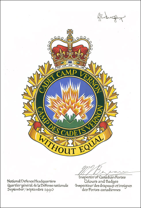 Lettres patentes approuvant l'insigne du Camp des cadets Vernon